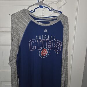 Majestic Blue and Gray Chicago Cubs Long Sleeve Tee